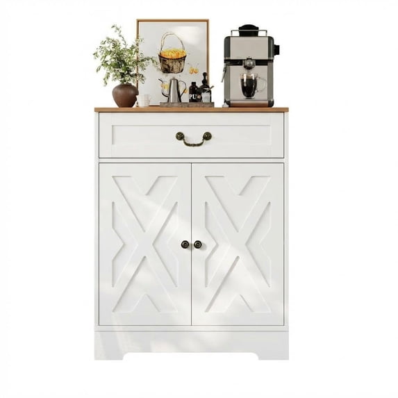 Modern Farmhouse Sideboard Buffet Cabinet - Drawer & Adjustable Shelves, Small Storage Organizer for Kitchen & Dining Coffee Bar