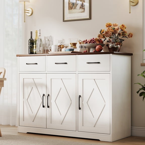 Modern Farmhouse Sideboard Cabinet,3-Doors 3-Drawers,Large Capacity Multifunctional Buffet Storage Cabinet for Kitchen Living Room