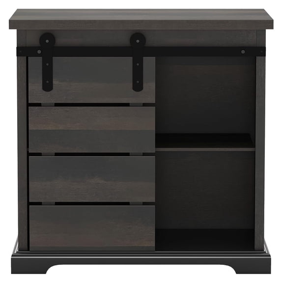Modern Farmhouse Sideboard Coffee Bar Cabinet Sliding Barn Door Storage Credenza Console Table with Slat Shelf Entryway Mudroom Kitchen Dining Living Room Furniture Brown