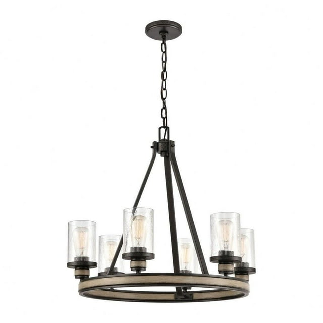 Modern Farmhouse Six Light Chandelier in Anvil Iron Distressed Antique Graywood Bailey Street Home 2499-Bel-3826754