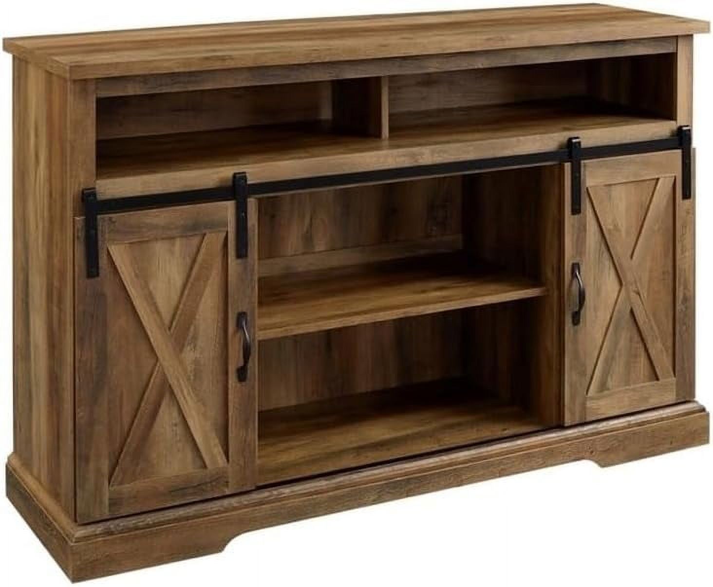 Modern Farmhouse Sliding Barn Door Wood 52" Highboy TV Stand Console