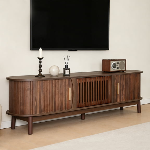 Modern Farmhouse Style 75-Inch TV Stand with Storage Cabinet Wooden Entertainment Center for Living Rooms and Bedrooms