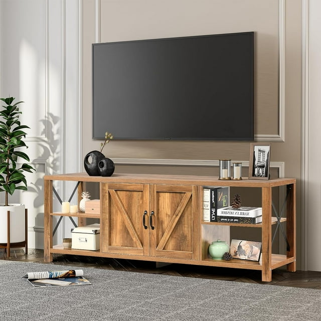 Modern Farmhouse TV Stand for 70 Inch, Wood Entertainment Center with