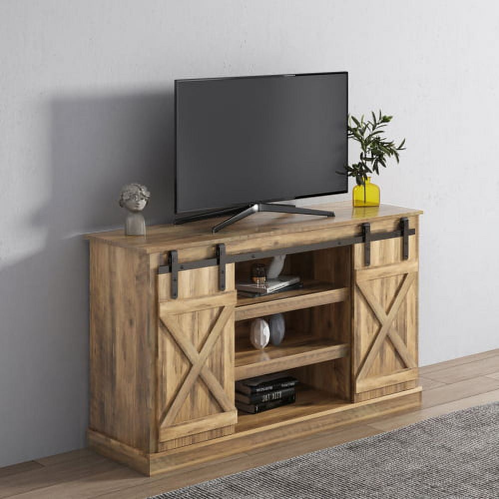 Modern Farmhouse TV Stand, Sliding Barn Door TV Stand for Up to 65 Inch ...