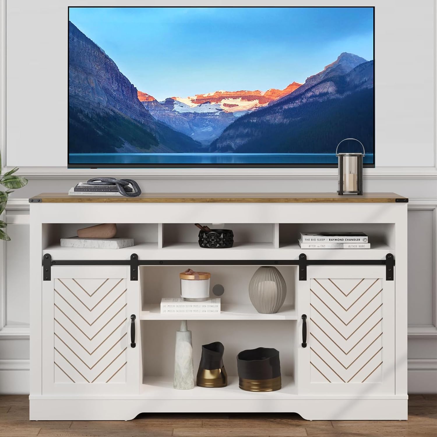Modern Farmhouse TV Stand for Televisions up to 65 Inch with Two