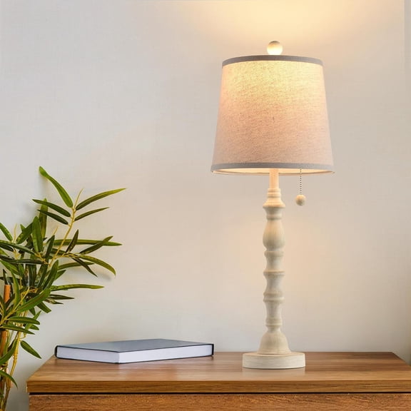 Modern Farmhouse Table Lamps Set of 2, White Fabric Shade, 26.25 Inch, E26 Socket, Bulb Not Included