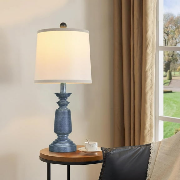 Modern Farmhouse Table  Set of 2, 22.5 Inch Navy Blue, Fabric Shade, E26 Socket, No Bulb Included