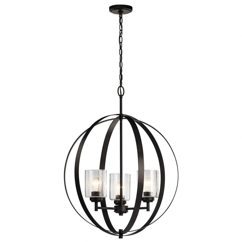 Winslow 17" Black and Bronze Globe Chandelier with Clear Glass Shades