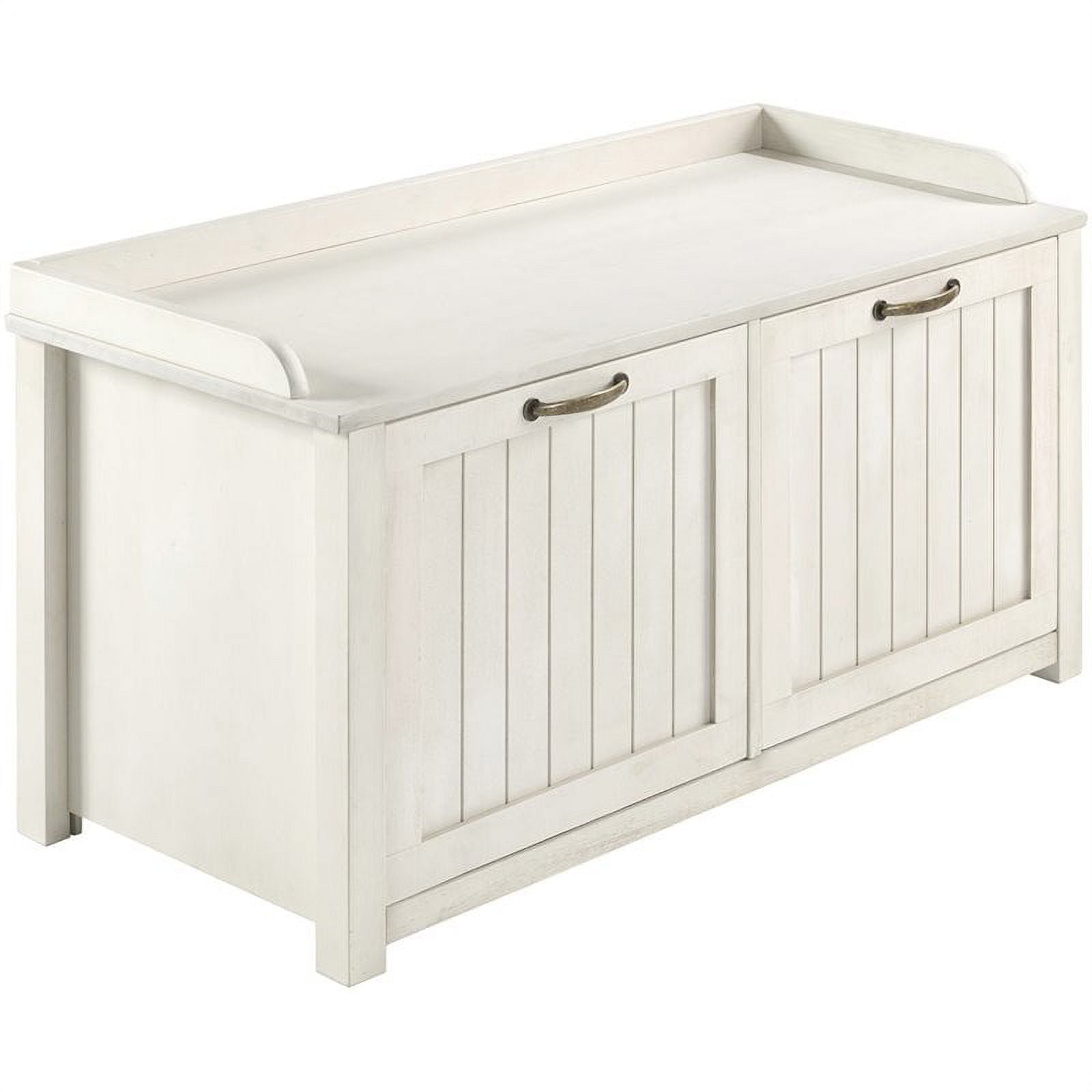 Modern Farmhouse Tray Top Grooved Drop Down Shoe Storage Bench in White ...