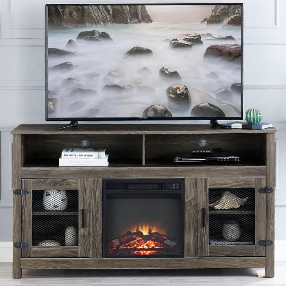 Modern Farmhouse Tv Stand With Electric Fireplace, Fit Up To 65" Flat