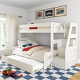 thumbnail image 1 of Modern Farmhouse Twin Over Full Bunk Bed With Staircase and Trundle, White Wash, 1 of 8