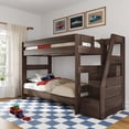 thumbnail image 1 of Modern Farmhouse Twin Over Twin Bunk Bed With Staircase, Barnwood Brown, 1 of 9