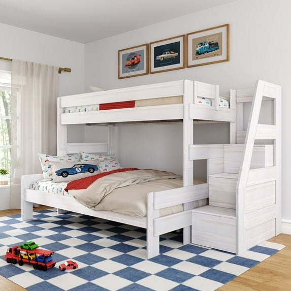 Modern Farmhouse Twin XL Over Queen Bunk Bed With Staircase