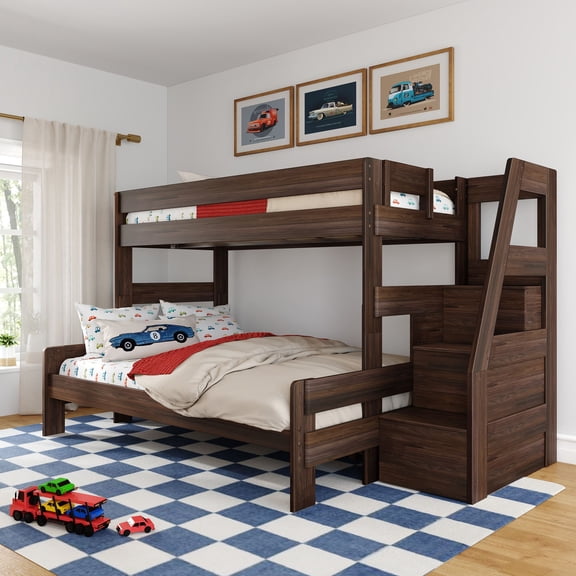 Modern Farmhouse Twin XL Over Queen Bunk Bed With Staircase