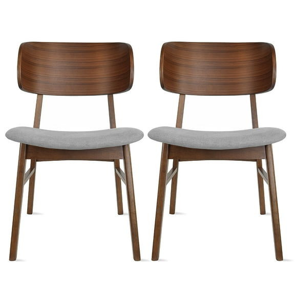 Modern Farmhouse Walnut Wood Finished Dining Chairs with Elbow Back, Upholstered Fabric Cushion Seat, Set of 2