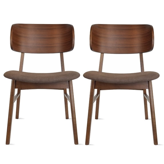 Modern Farmhouse Walnut Wood Finished Dining Chairs with Elbow Back, Upholstered Fabric Cushion Seat, Set of 2