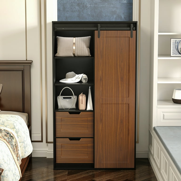 Modern Farmhouse Wardrobe Armoire 71 Large Wood Closet Storage Cabinet with Barn Sliding Door Closet Storage Closet for Bedroom Cloakroom