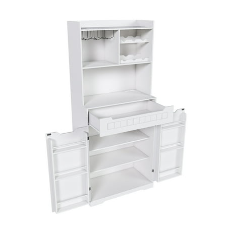 Modern Farmhouse White Buffet Cabinet With Hutch - Kitchen Storage Sideboard With Drawers & Barn Doors