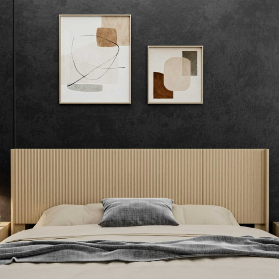 Modern Farmhouse Wood Headboard King Size 80.2 in Wide Wall Mounted Fluted Panel Wingback - Natural oak