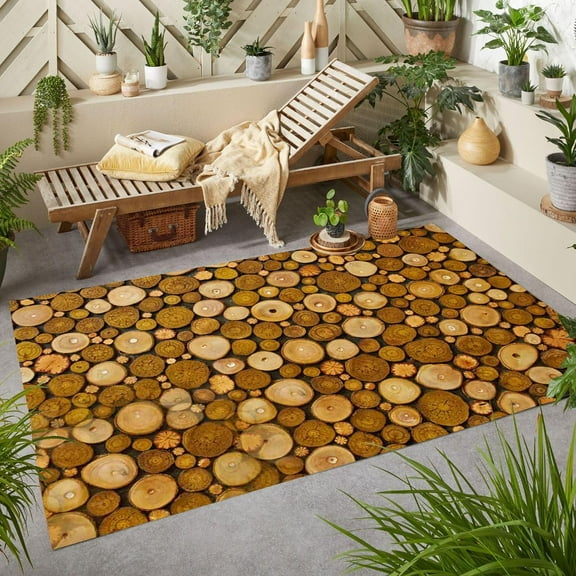 Modern Farmhouse Wood Textured Indoor Outdooe Area Rug Ultra Washable Waterproof Rug for Patio Balcony Deck Porch Backyard Garden Camping Non Slip Large Outside Carpet 2'x3' Brown