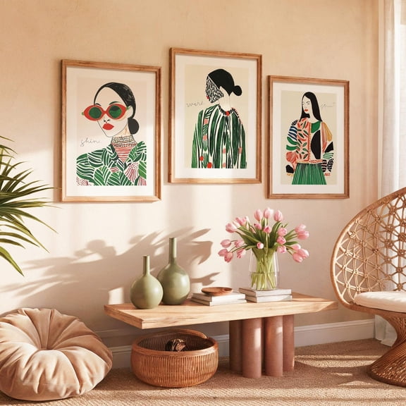 Modern Fashion Art Prints Stylish Women in Bold Patterns Set 3 Unframed Paper Print 20x30