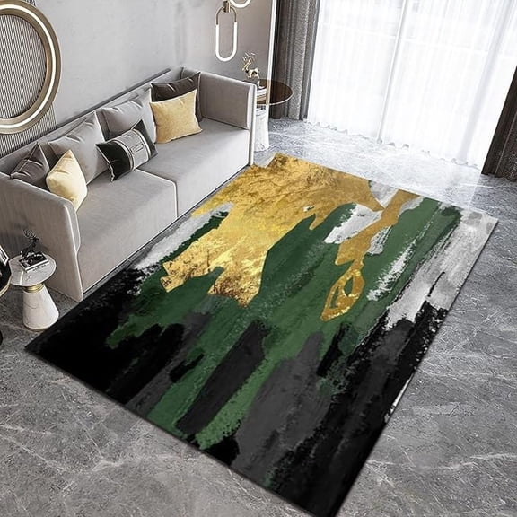 Modern Fashion Home Decor Area Rug, Light Luxury Emerald Green Black Gold Gray Living Room Rug, Soft Anti-Slip Easy Clean Durable Carpet For Floor Bedroom Entryway Kitchen 5x7ft