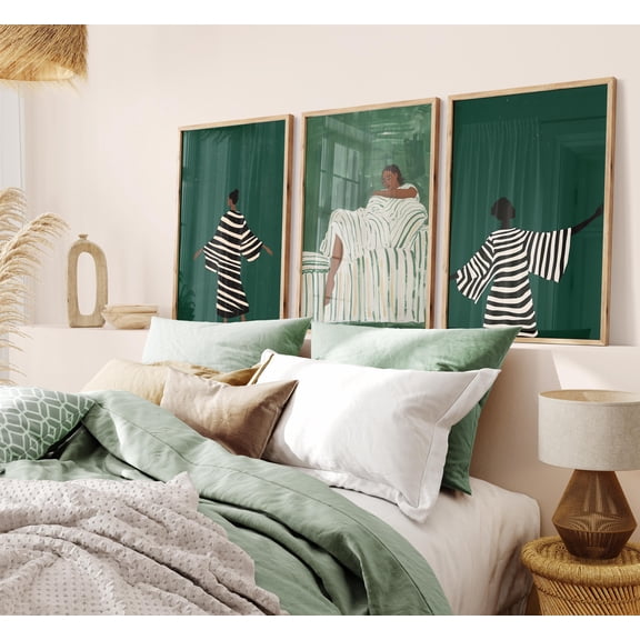 Modern Fashion Illustration Triptych: Bold Striped Prints Set 3