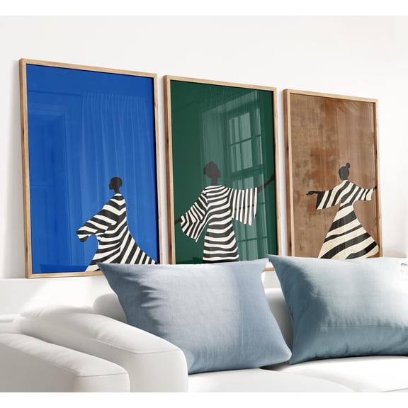 Modern Fashion Triptych Wall Art: Graphic Figure Prints Set 3