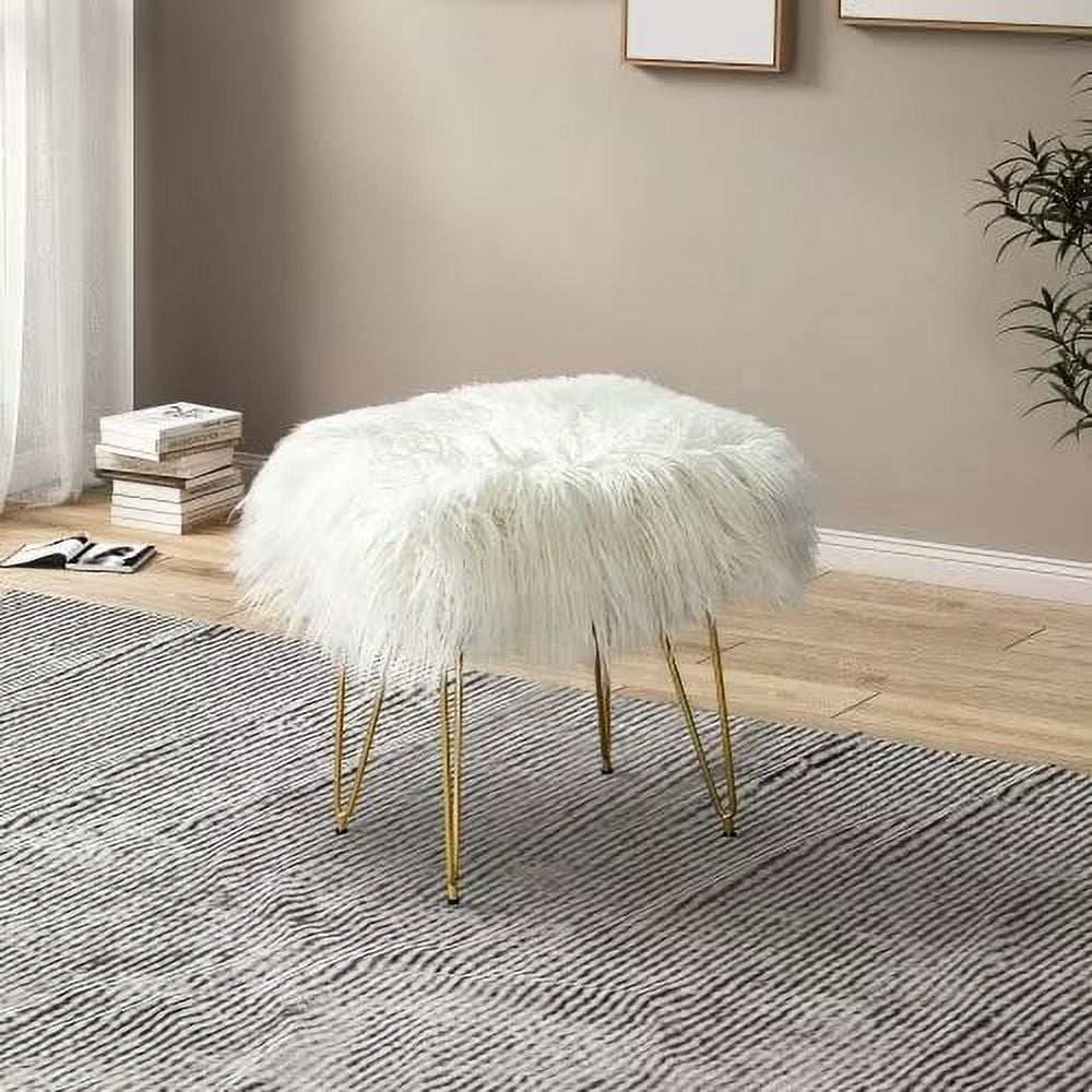 Modern Faux Fur Footstool Ottoman Bench Comfy Entryway Ottoman