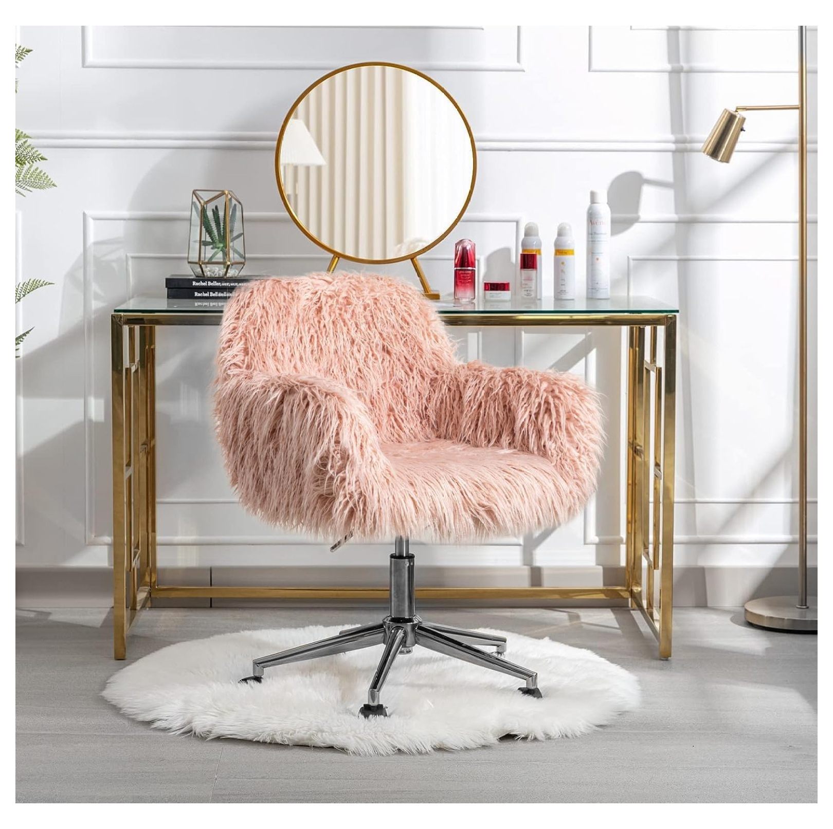 Modern Faux Fur Home Office Chair, Fluffy Chair for Women, Makeup