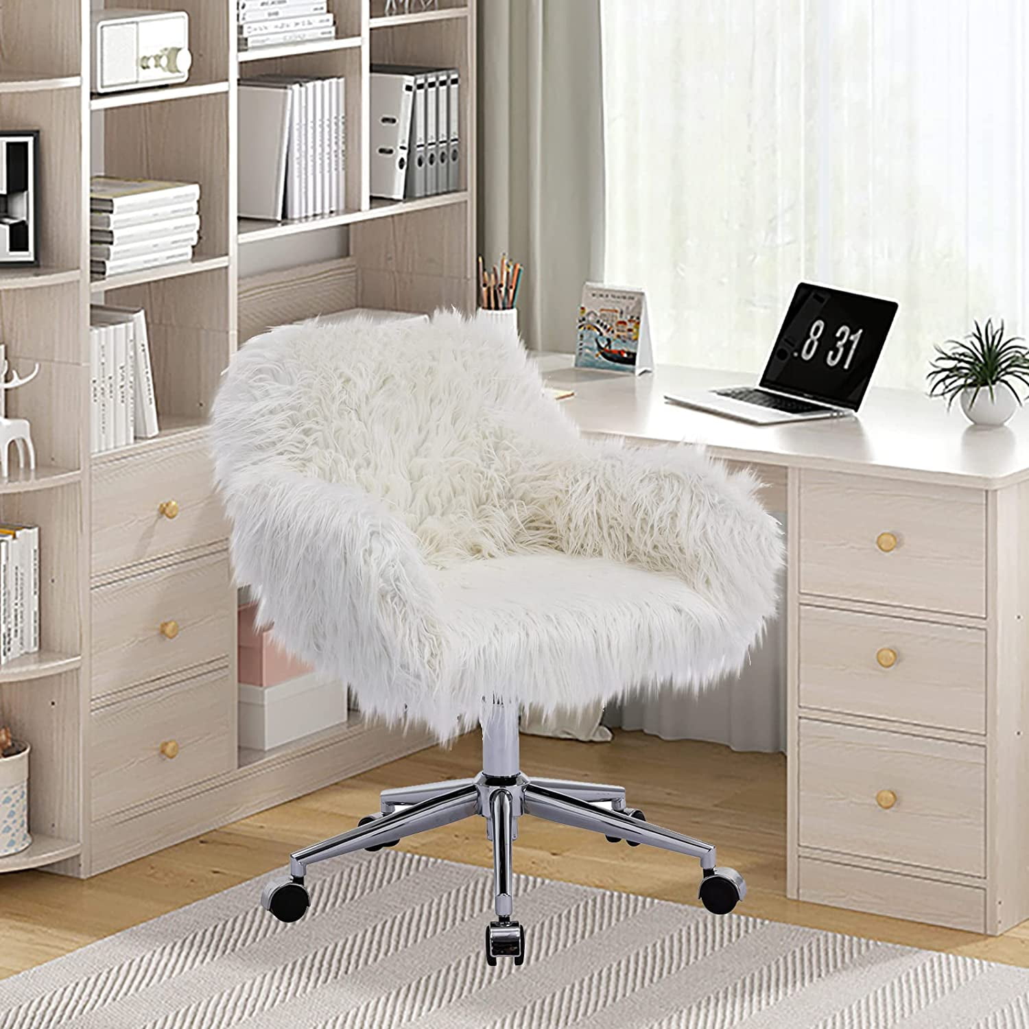 Vanity Chairs with Backs, Cute Fluffy Upholstered Padded Seat