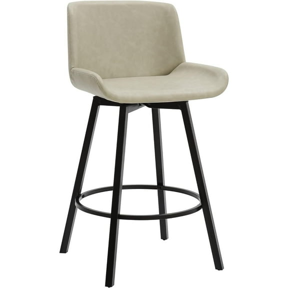 Modern Faux Leather 26" Swivel Counter Stool Set of 2 Vintage Ivory and Black