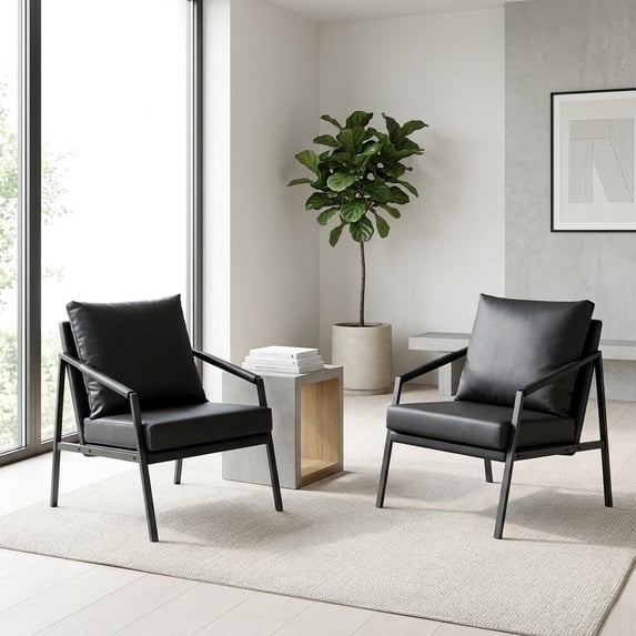 Modern Faux Leather Accent Chair with Sturdy Metal Frame - Black