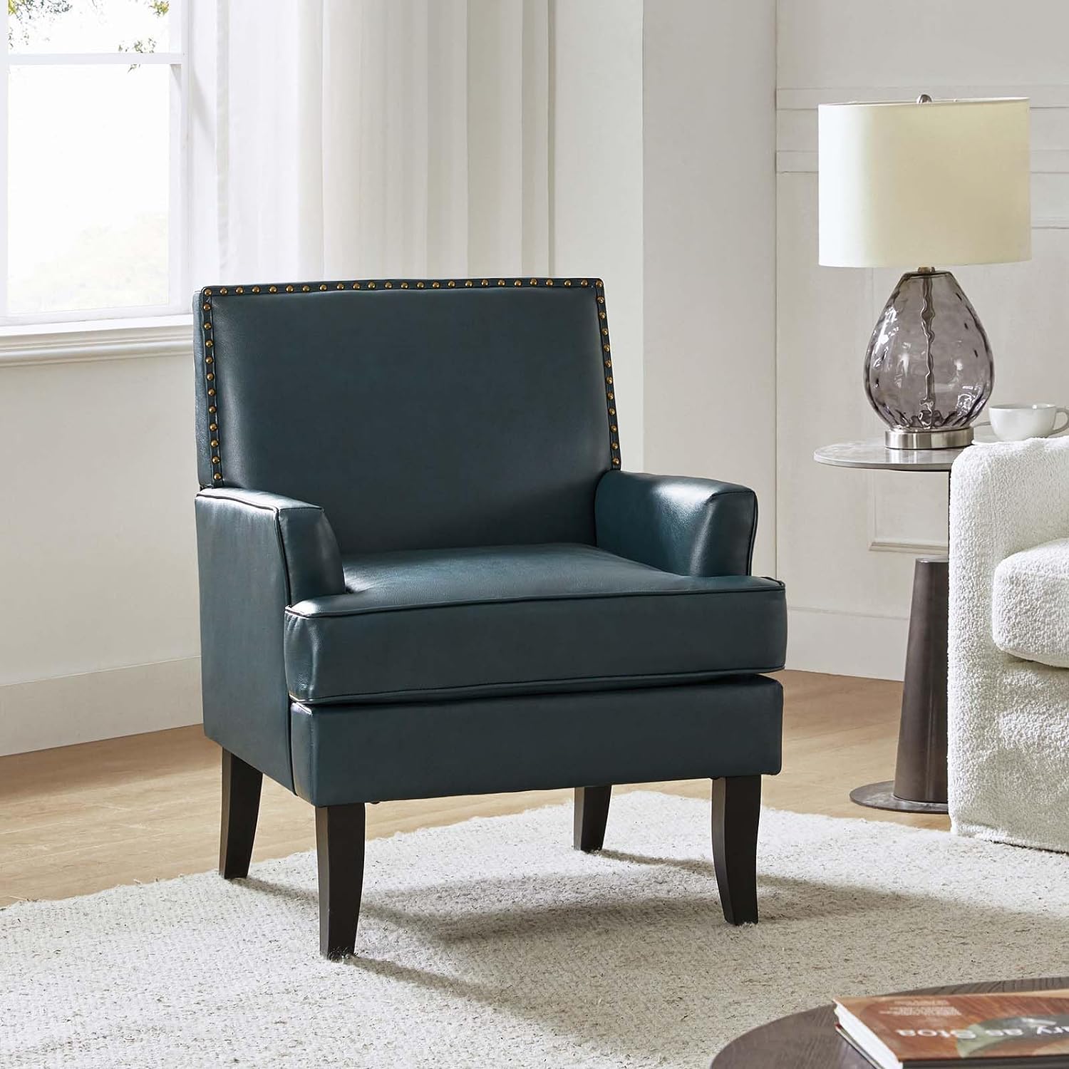 Modern Faux Leather Accent Chairs Comfy Upholstered Sofa Chairs with ...