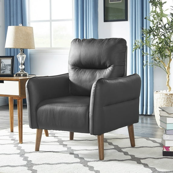 Modern Faux Leather Accent Club Chair Upholstered Armchair Living Room Single Sofa Wood Legs Black