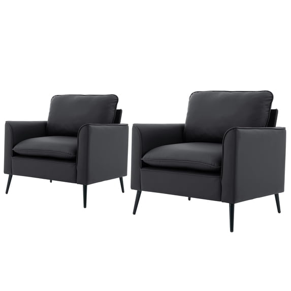 LUCKHAO Faux Leather Accent Chair Set of 2, Upholstered Armchairs with Cushioned Seat, Modern Lounge Chairs for Living Room or Office