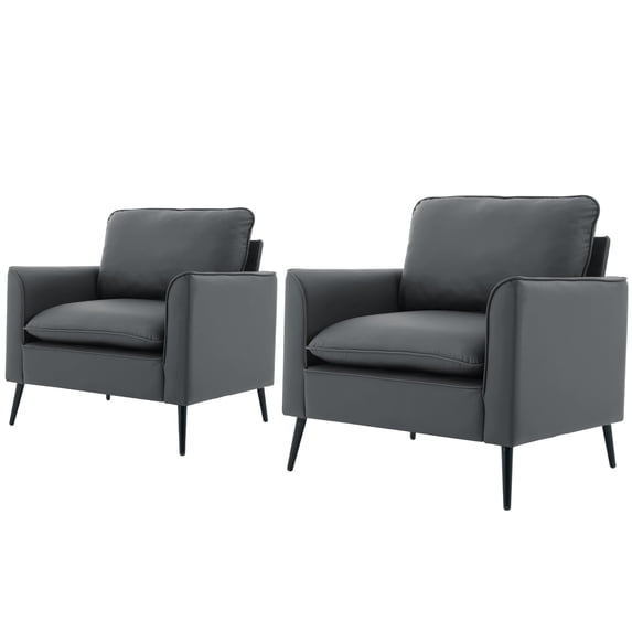 LUCKHAO Faux Leather Accent Chair Set of 2, Upholstered Armchairs with Cushioned Seat, Modern Lounge Chairs for Living Room or Office