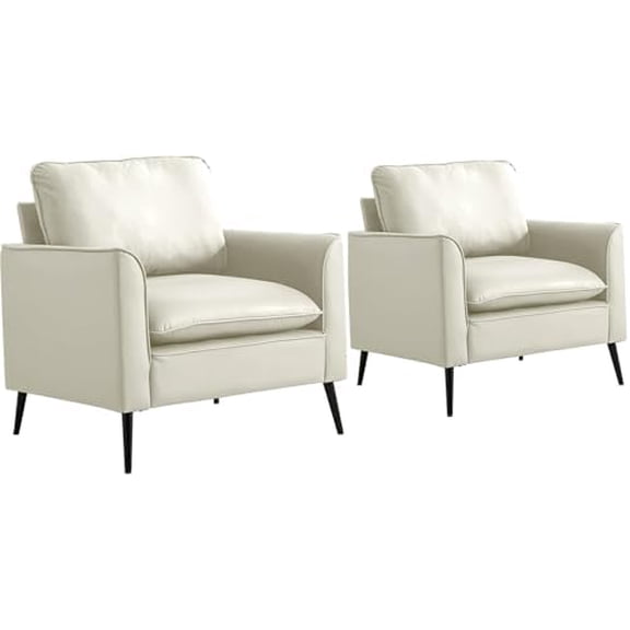 Modern Faux Leather Chair Set of 2, Oversized Arm Chair for Living Room, Mid-Century Accent Sofa for Bedroom Comfy, Upholstered Single Sofa Readingchair for Waiting Room and conference room,Cream
