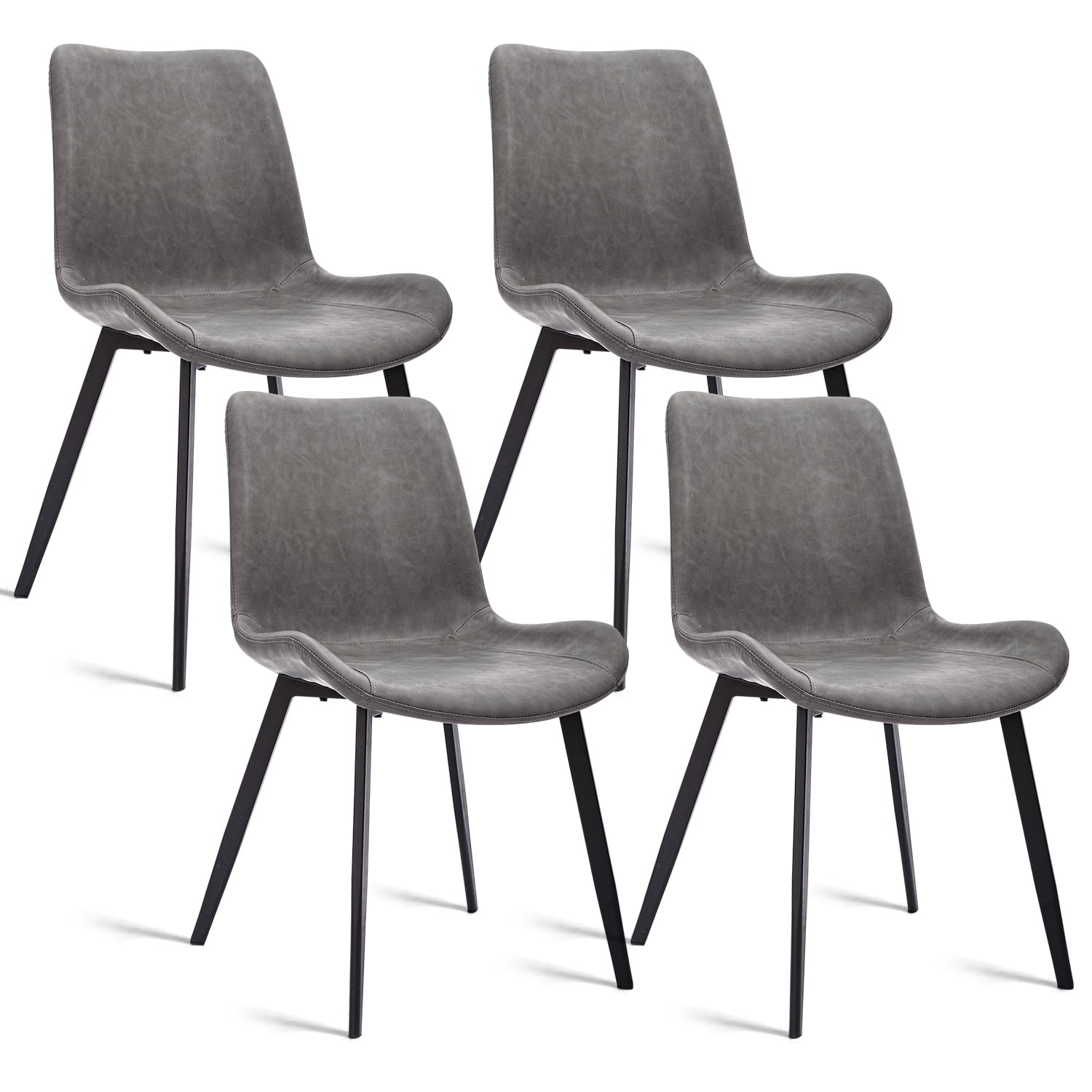 Modern Faux Leather Dining Chairs, Metal Legs for Kitchen Room, Set of 4, Grey