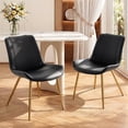 thumbnail image 1 of Modern Faux Leather Dining Chairs Set of 2, Upholstered Kitchen & Dining Room Chairs with Backrest, Durable Metal Legs(Black, Gold Legs), 1 of 12