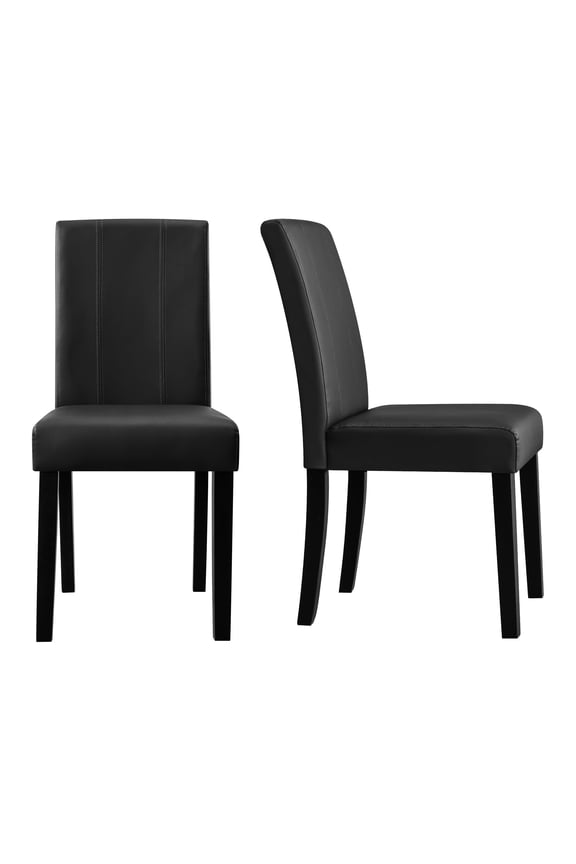 Modern Faux Leather Dining Chairs Set of 2 for Dining Room, Upholstered Parsons Chairs, Black