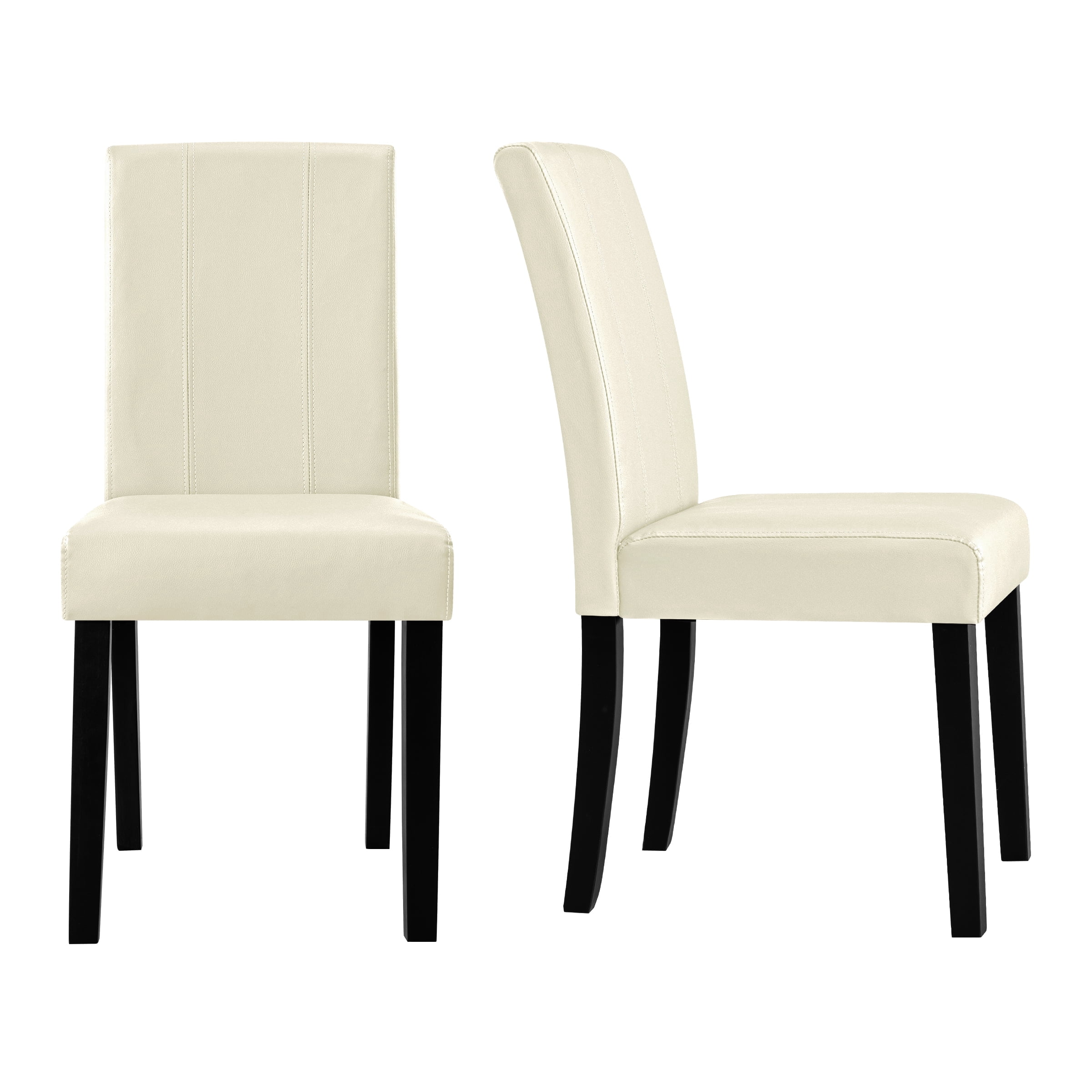 Modern Faux Leather Dining Chairs Set of 4 for Dining Room, Upholstered Parsons Chairs, Ivory