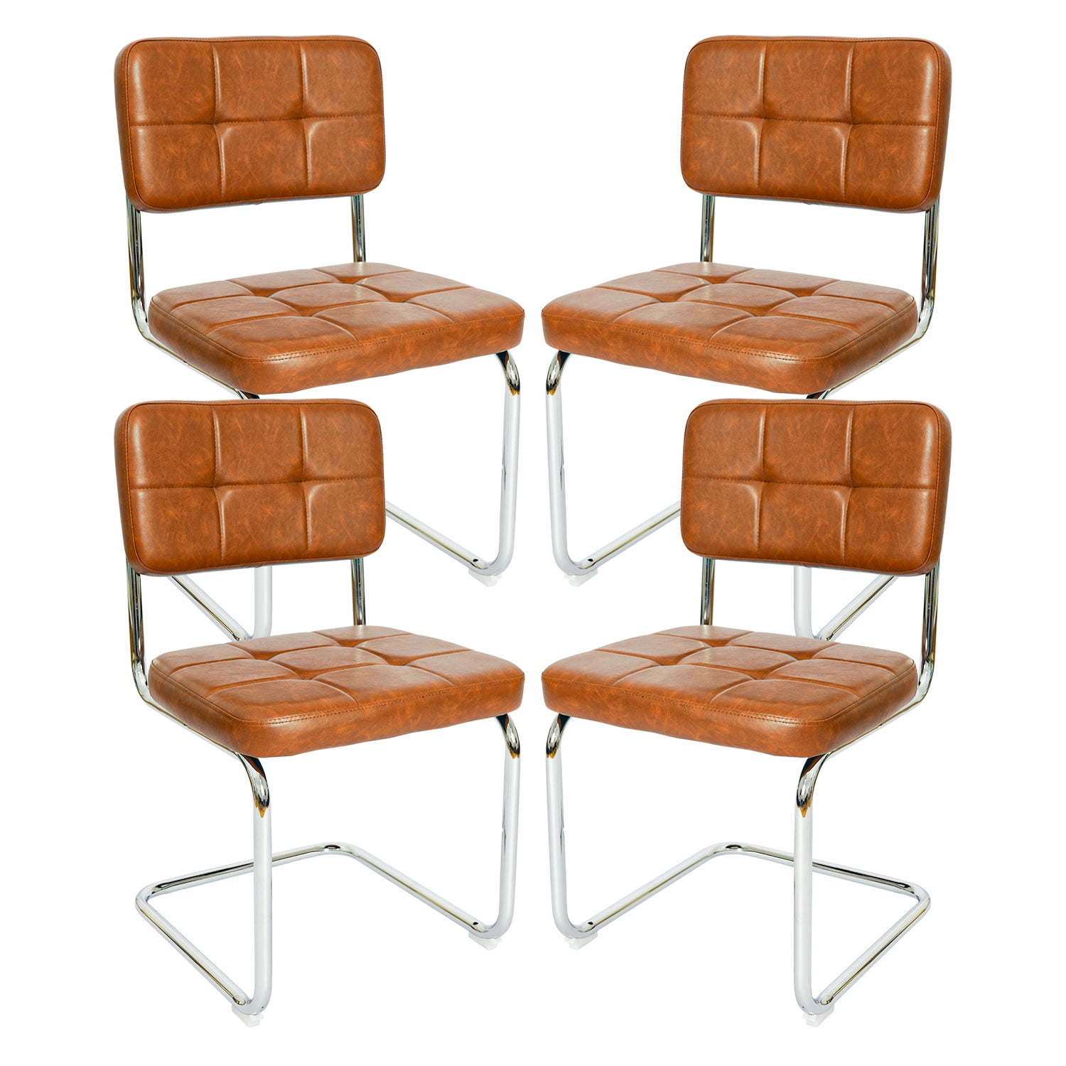 Modern Faux Leather Dining Chairs With Metal Legs, Set of 4, Brown ...