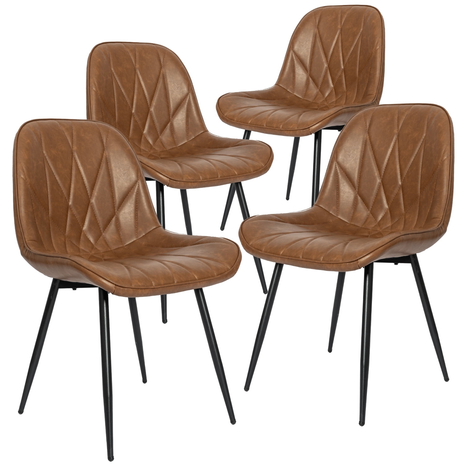 Modern Faux Leather Dining Chairs with Metal Legs, Set of 4, Brown ...