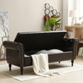 thumbnail image 1 of Modern Faux Leather End of Bed Storage Bench with Rolled Arms, Flip Top Upholstered Storage Ottoman Nailhead Trimmed Sofa Stool with Solid Wood Legs for Bedroom Living Room, 1 of 15