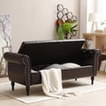 thumbnail image 1 of Modern Faux Leather End of Bed Storage Bench with Rolled Arms, Flip Top Upholstered Storage Ottoman Nailhead Trimmed Sofa Stool with Solid Wood Legs for Bedroom Living Room, 1 of 15