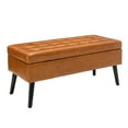 thumbnail image 1 of Modern Faux Leather End of Bed Bench Tufted Storage Ottoman With Solid Wood Legs, 1 of 11