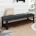 thumbnail image 1 of Modern Faux Leather End of Bed Bench, Upholstered Button Tufted Ottoman Seat with Storage Shelf and Nailhead Trim for Bedroom Entryway Living Room, 1 of 13
