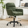 thumbnail image 1 of Modern Faux Leather Home Office Desk Chair with Vintage Design, Adjustable Swivel Computer Chair with Wheels & Arms - Ergonomic Task Chair,  Upholstered Leather Desk Vanity Chair (Green), 1 of 7