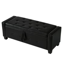 Modern Faux Leather Storage Bench, Flip Top Button Tufted Ottoman For Living Room Bedroom Entryway